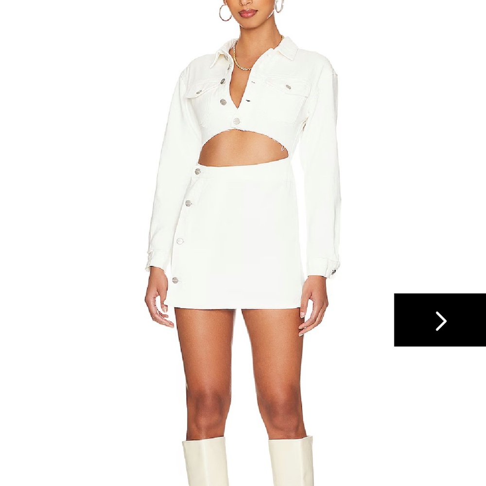 White Cropped Jacket and Skirt Set